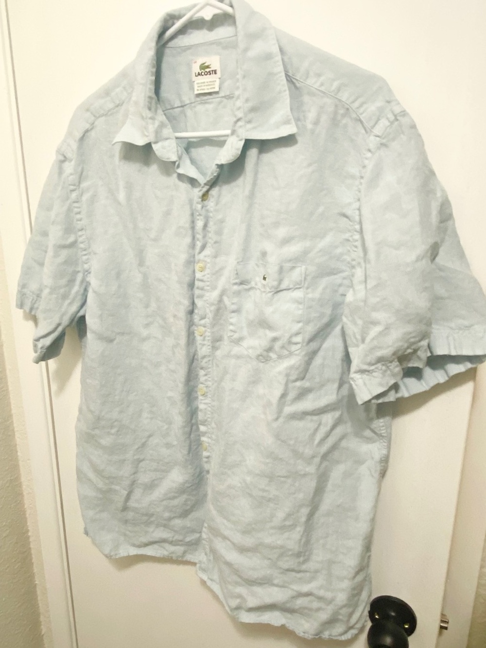 Lacoste  Size S Men’s Light Blue Linen Button Down Shirt